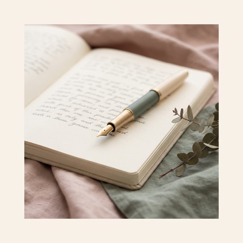 Stylo plume posé sur un carnet d'écriture manuscrite